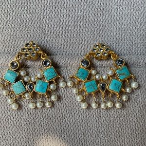 Turquoise and peals earrings